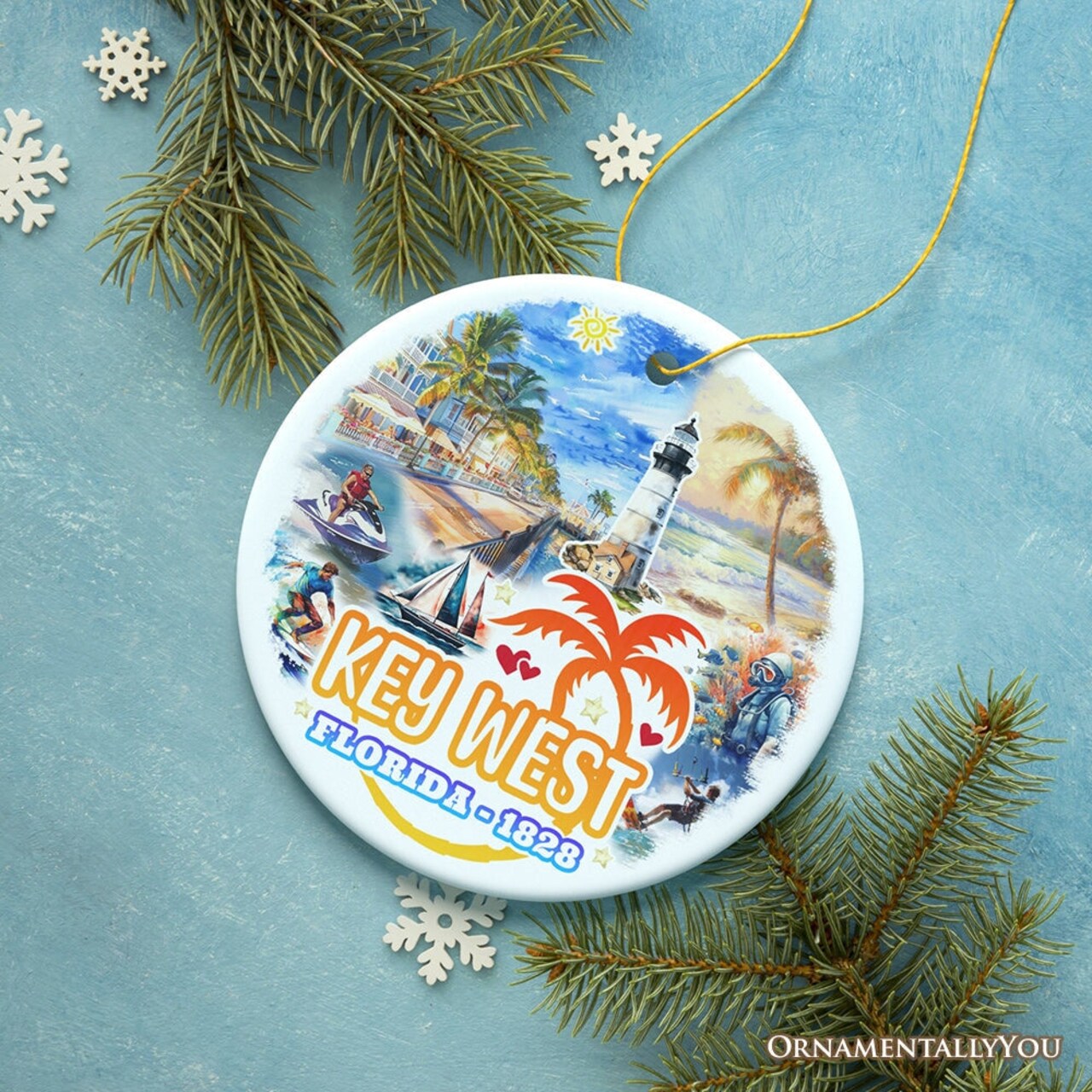 Artistic Key West Ceramic Ornament Tropical Florida Vacation and Beach Paradise Christmas Souvenir